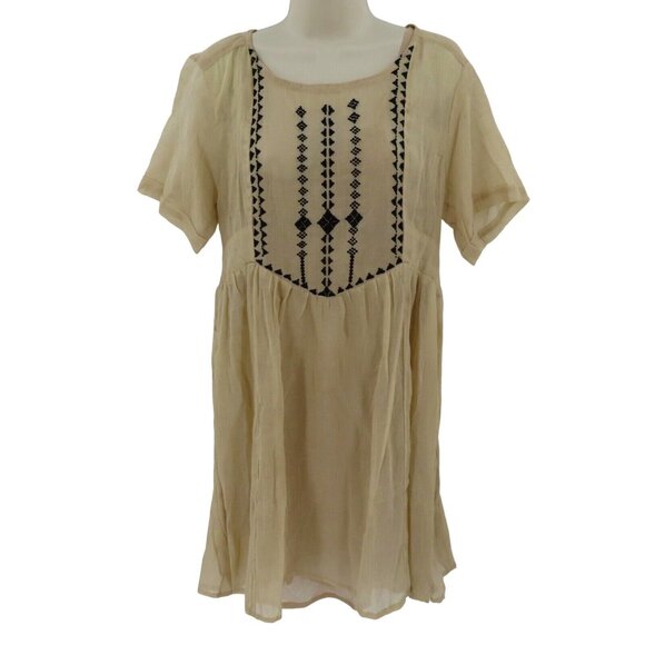 Raven + Lily Womens Small Beige Black Embroidered Cutout Back Short Sleeve Dress - Picture 12 of 12